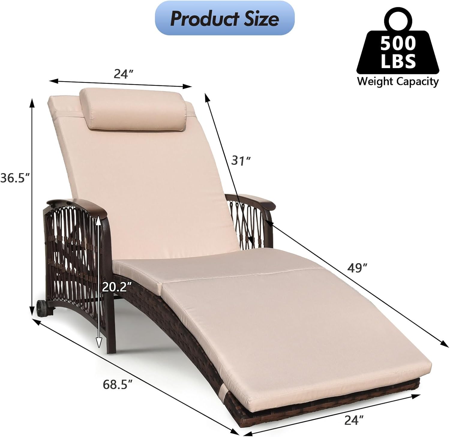 Wicker Rattan Chaise Lounge Set of 2
