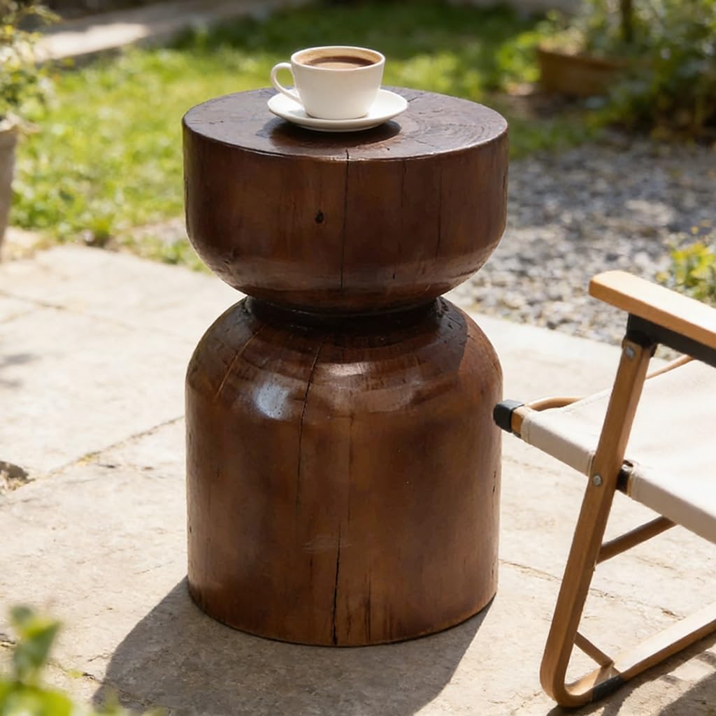Wabi-Sabi Hourglass Wooden Accent Table