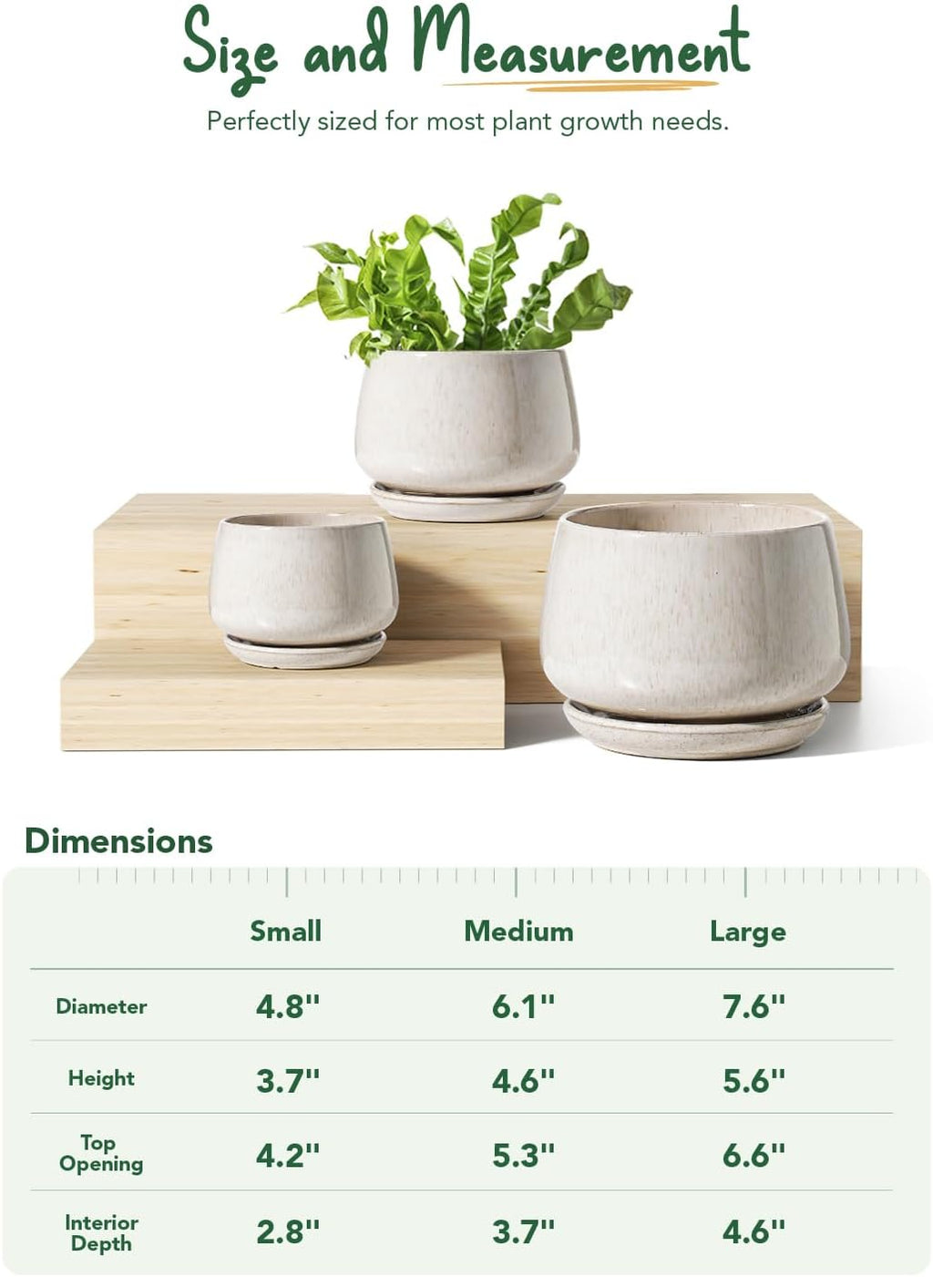 Beige Ceramic Plant Pots Set of 3