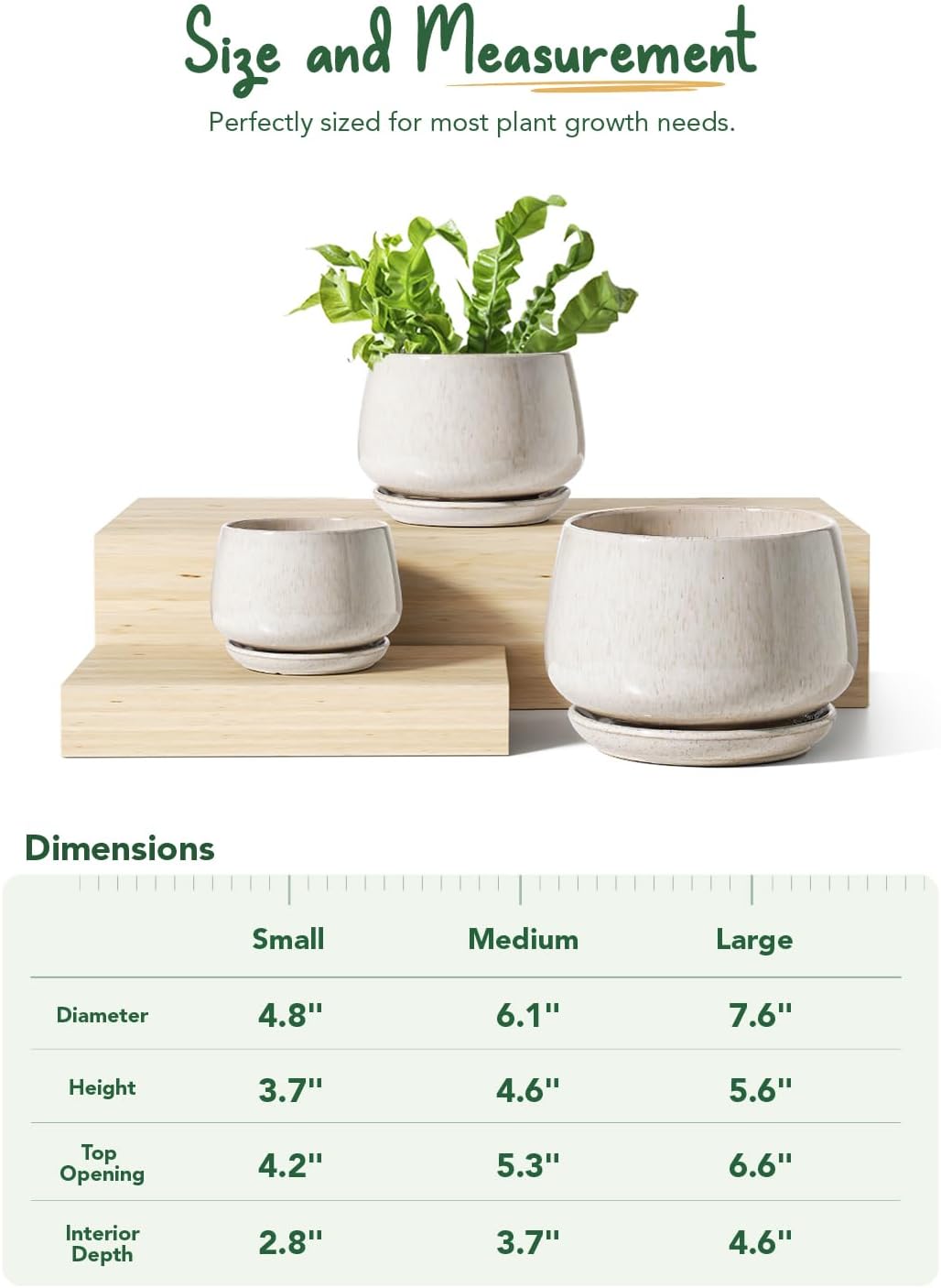 Beige Ceramic Plant Pots Set of 3