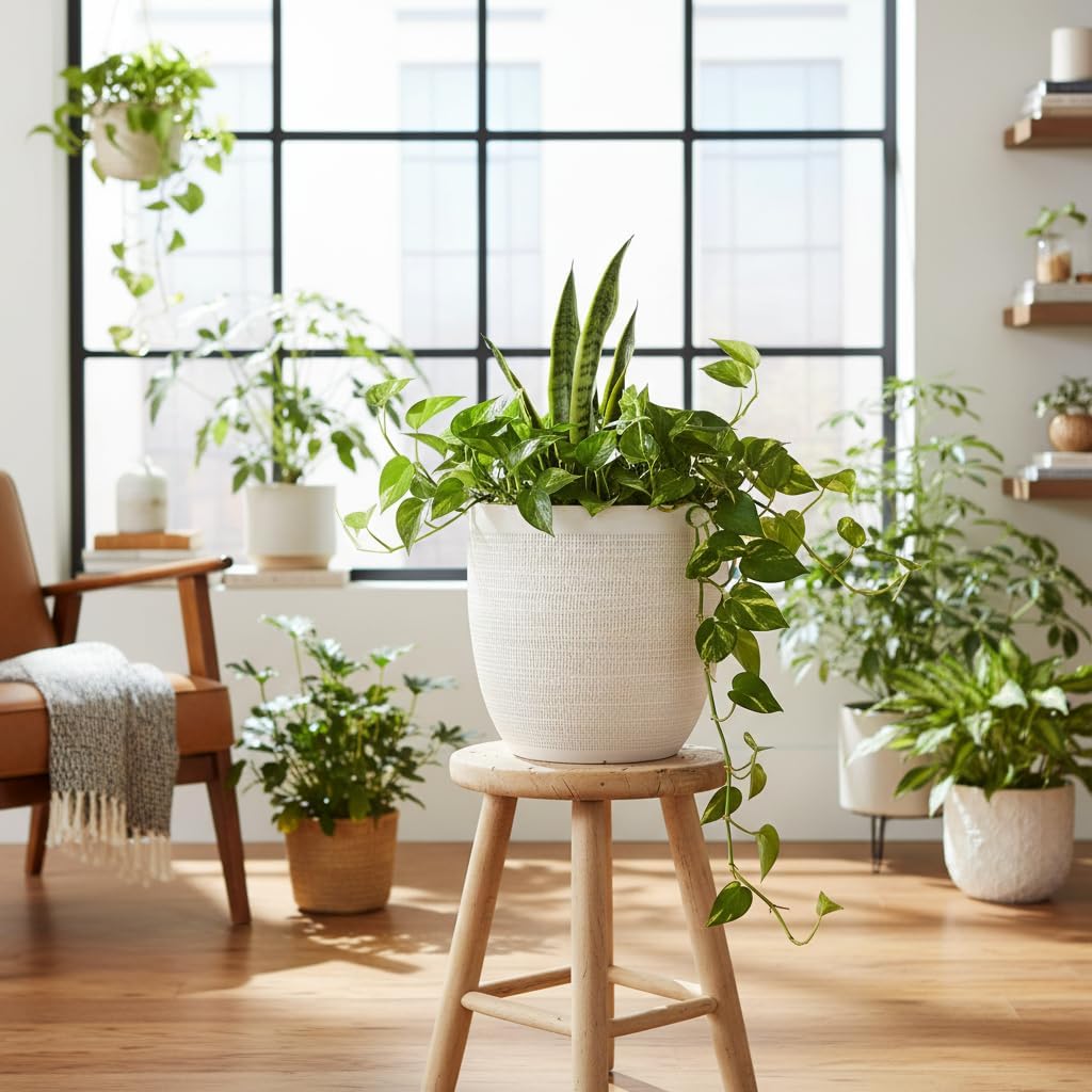 Matte White Embossed Stoneware Planter