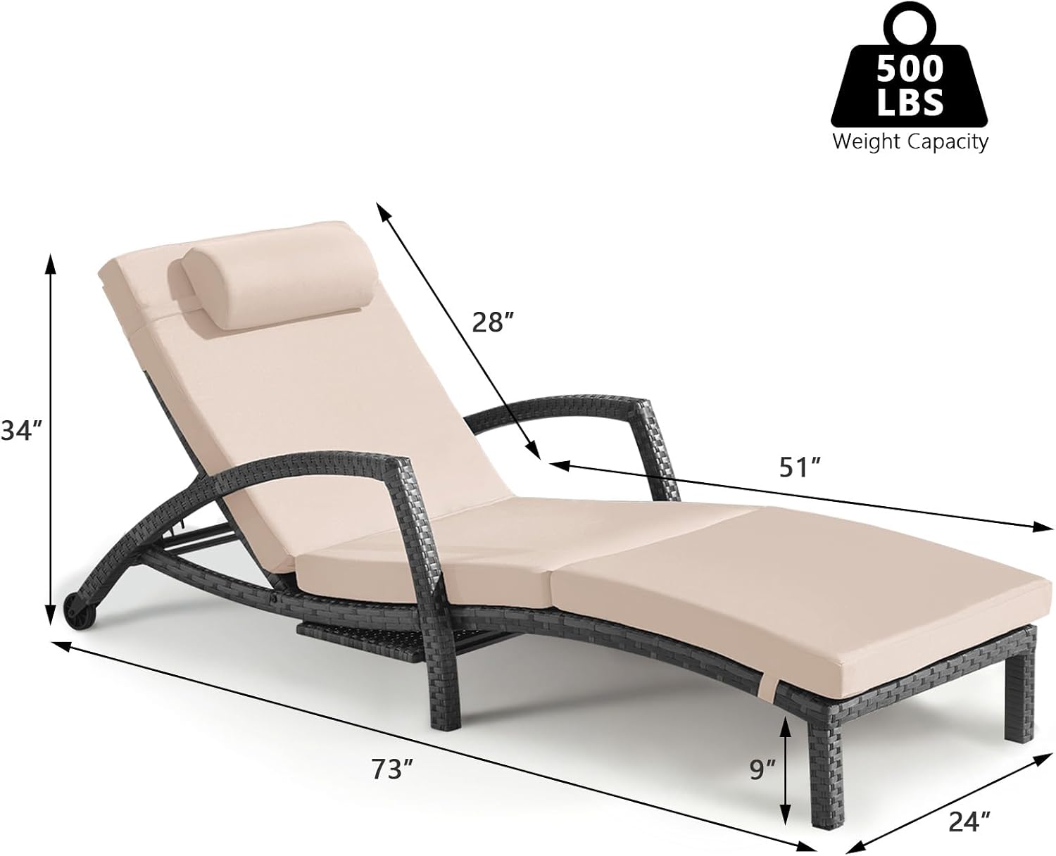 Wicker Patio Chaise Lounge Chairs Set of 2