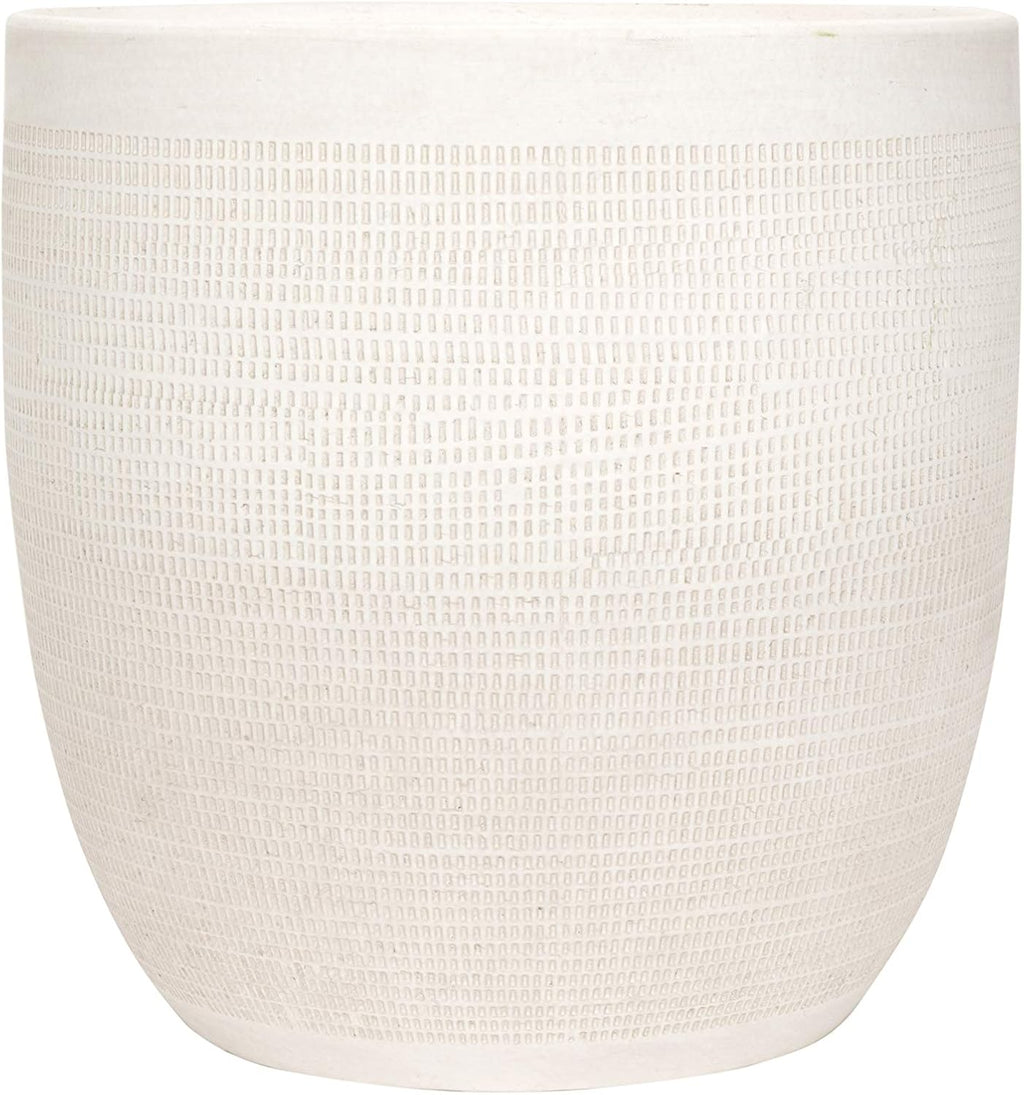 Matte White Embossed Stoneware Planter