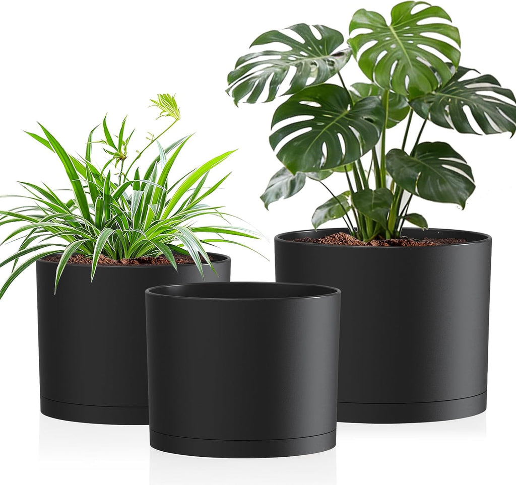 3 Pack Cylindrical Plastic Plant Pots
