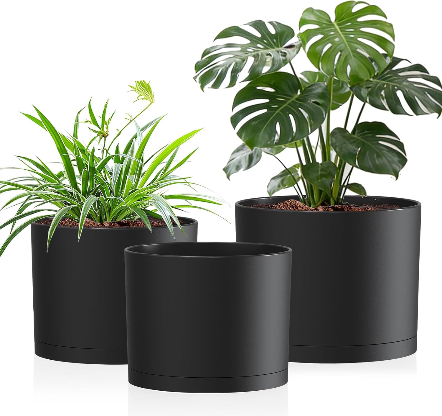 3 Pack Cylindrical Plastic Plant Pots