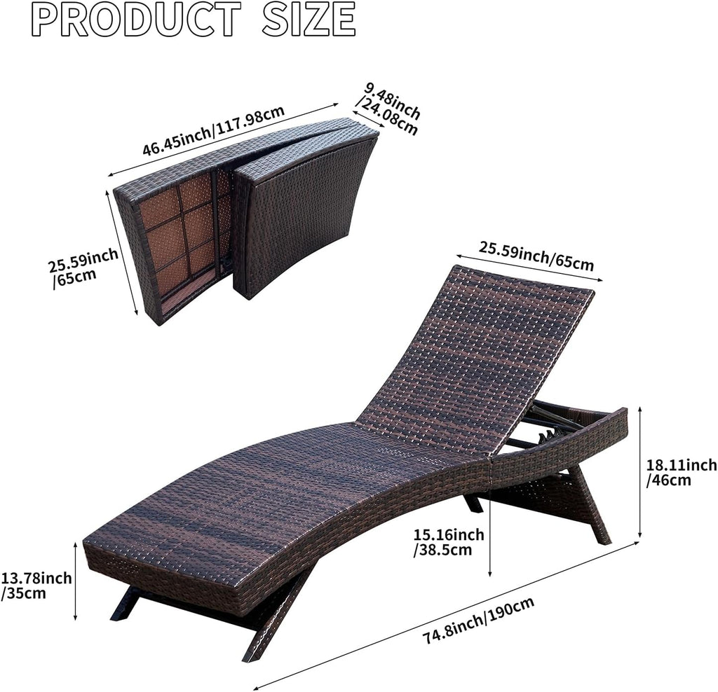 Foldable Wicker Patio Chaise Lounge Chair