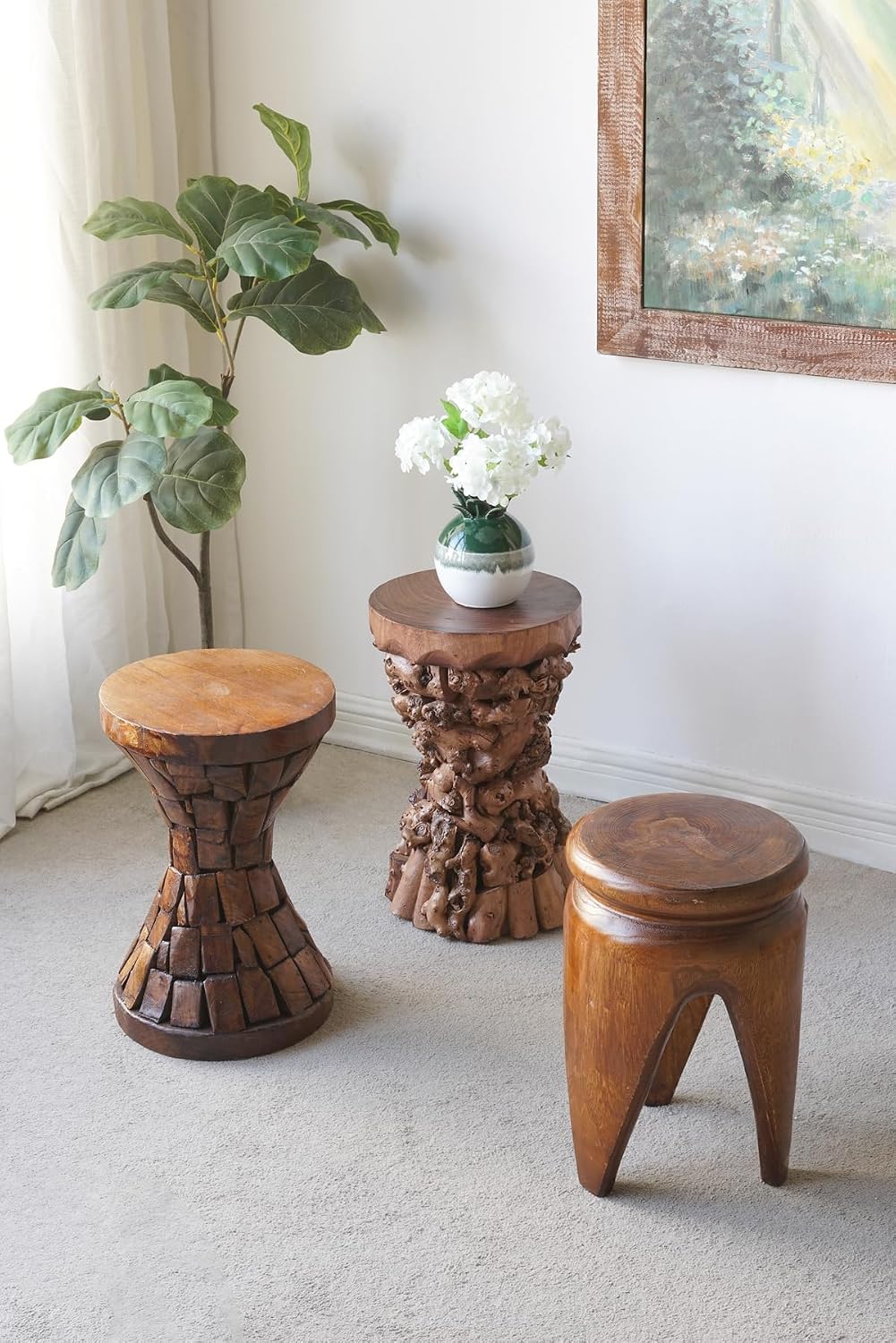 Tree Stump Wooden Accent Side Table