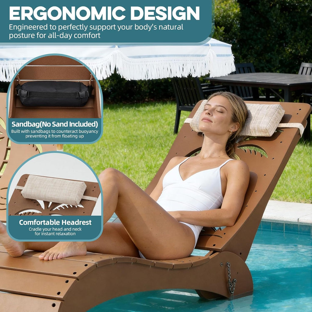 Teak HDPE In-Pool Lounge Chairs Set of 2