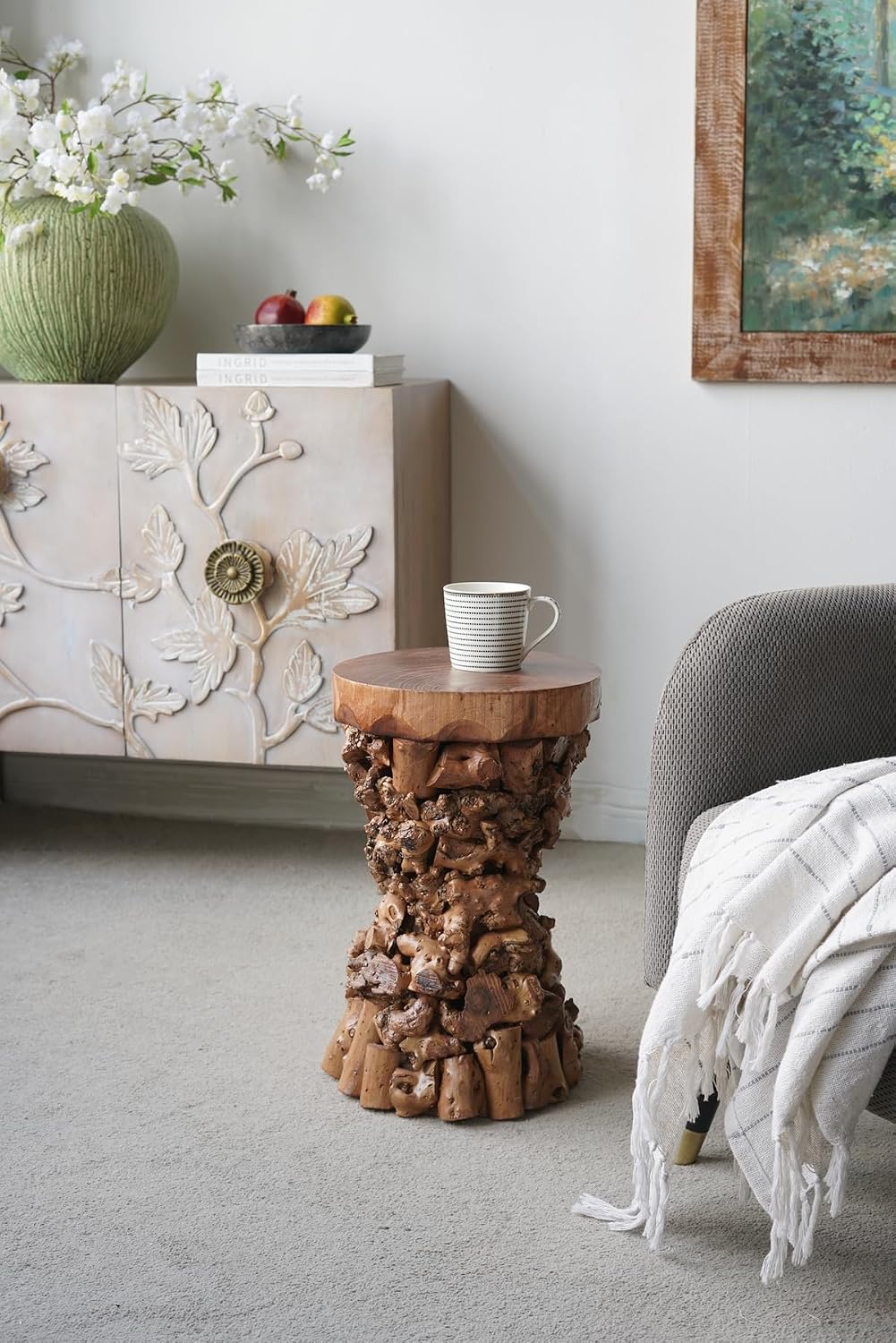 Tree Stump Wooden Accent Side Table