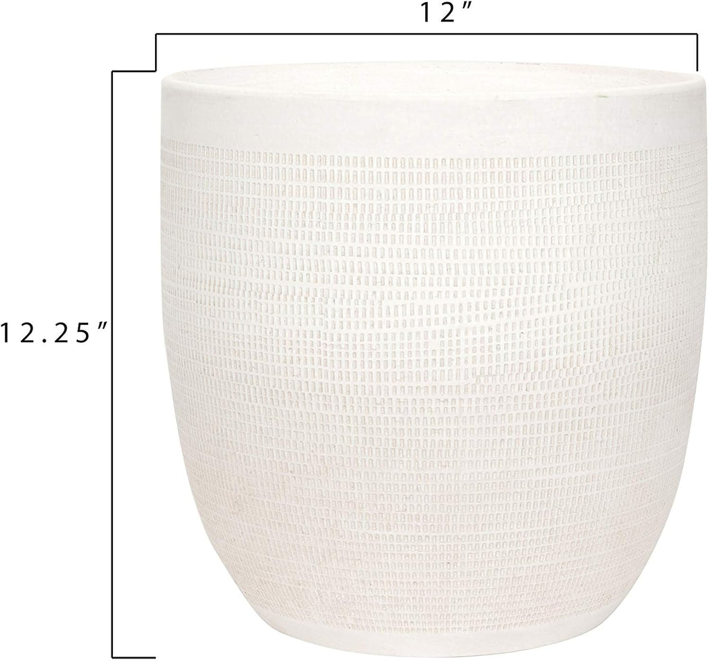 Matte White Embossed Stoneware Planter