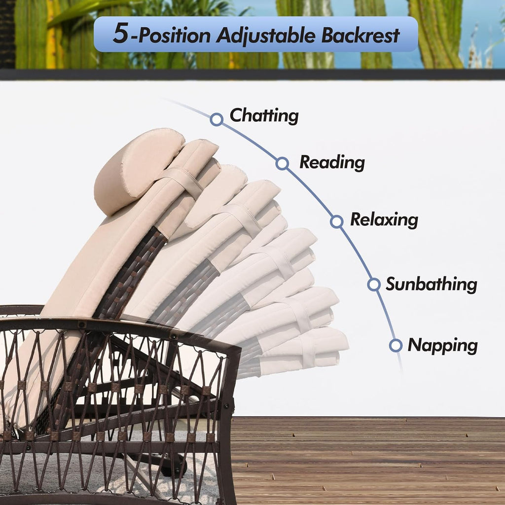 Wicker Rattan Chaise Lounge Set of 2