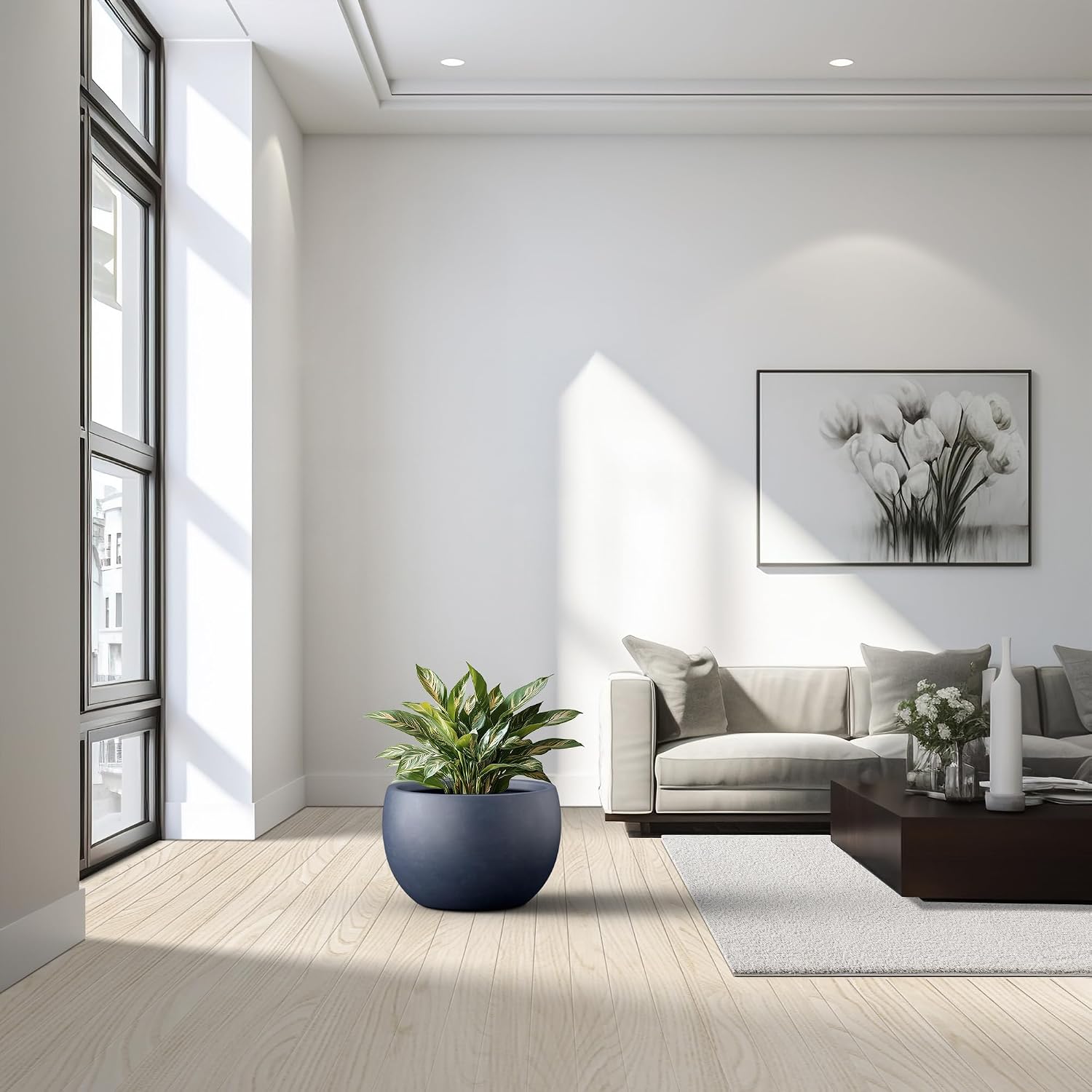 Charcoal Round Concrete Planter