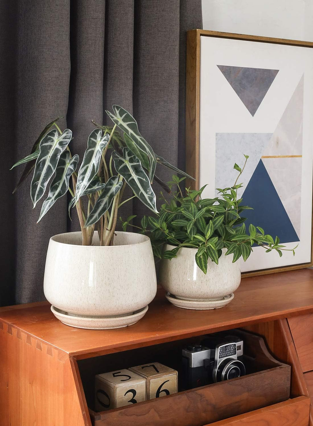 Beige Ceramic Plant Pots Set of 3