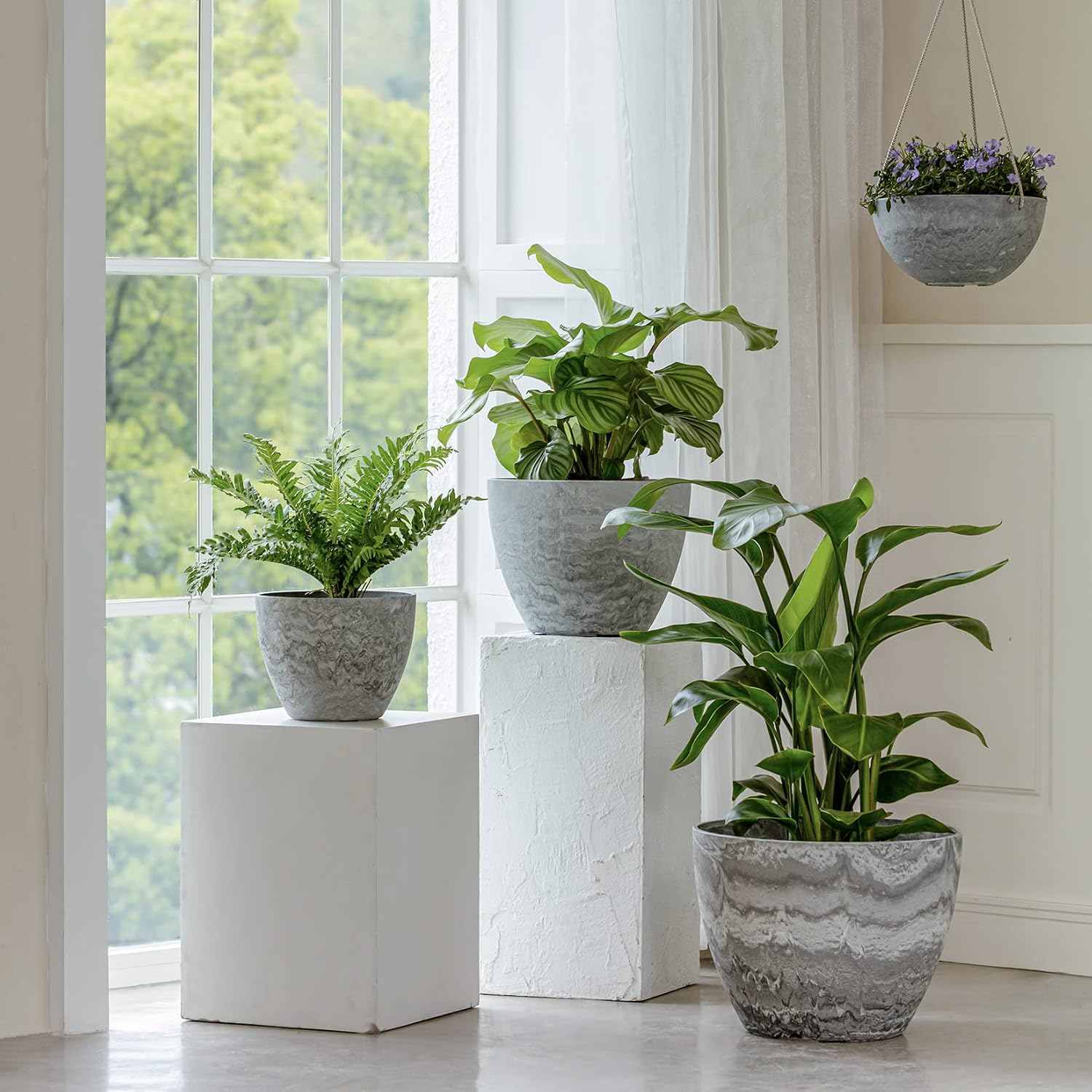 Grey Round Planters Set of 3