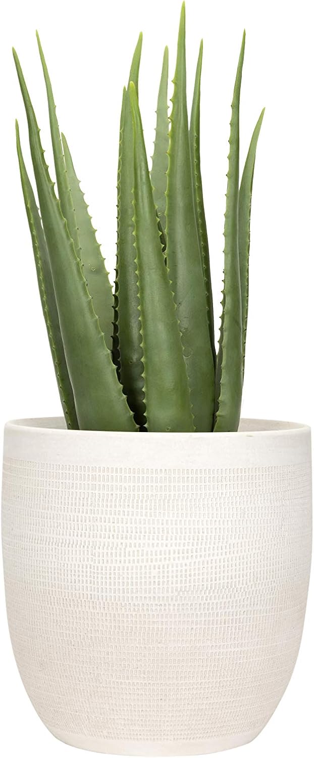 Matte White Embossed Stoneware Planter