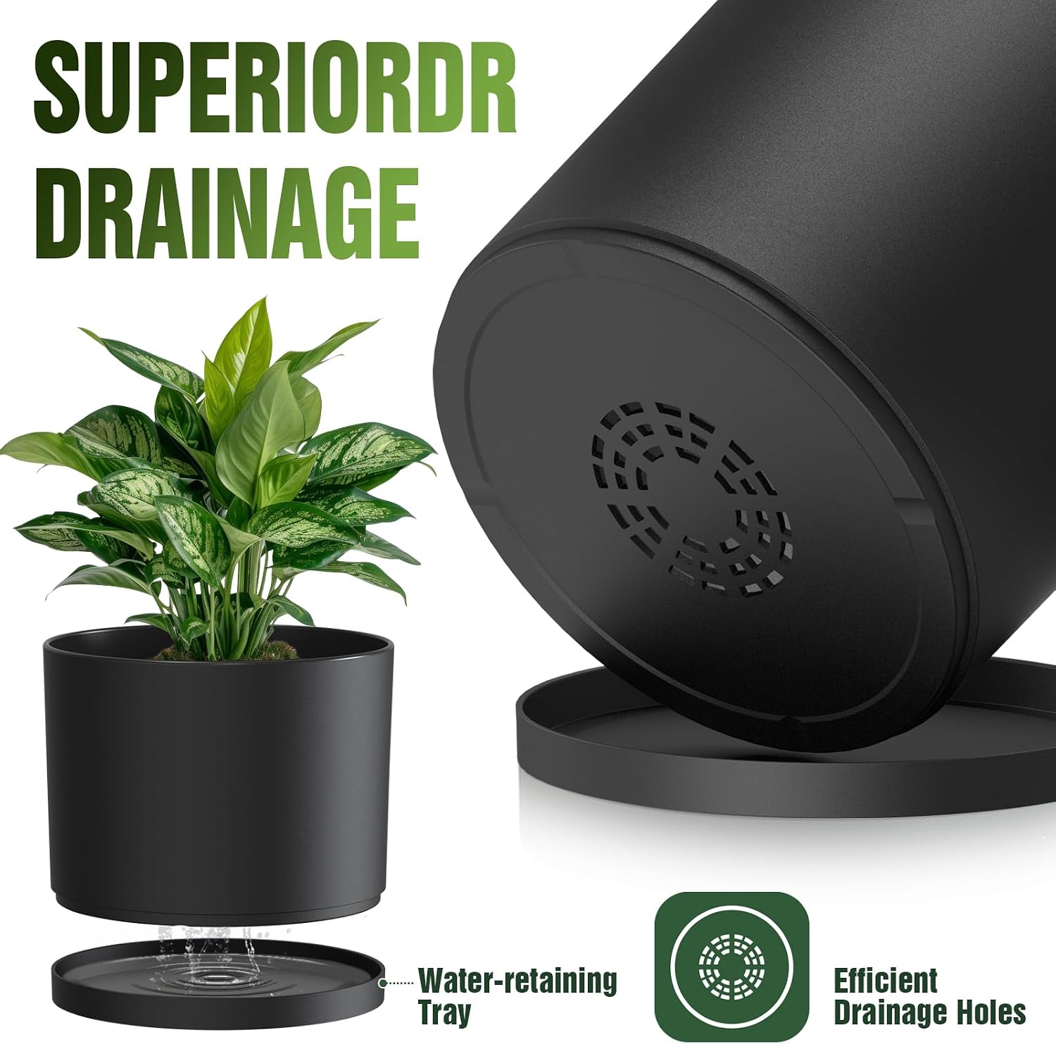 3 Pack Cylindrical Plastic Plant Pots