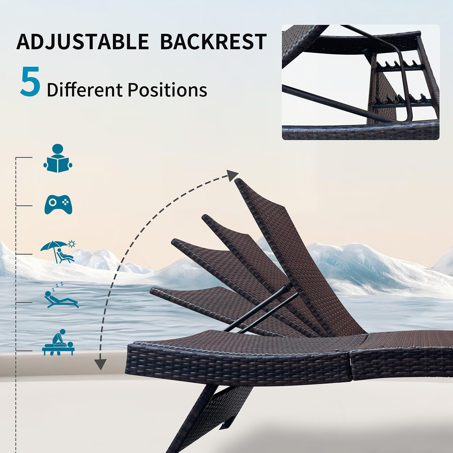Foldable Wicker Patio Chaise Lounge Chair