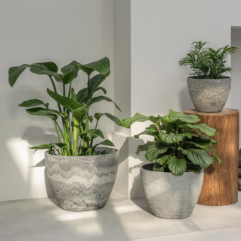 Grey Round Planters Set of 3