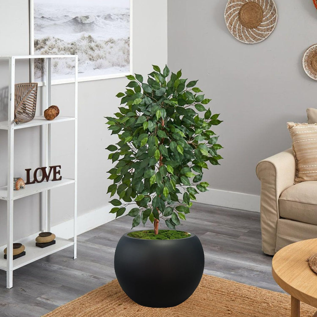 Black Round Fiberstone Planter
