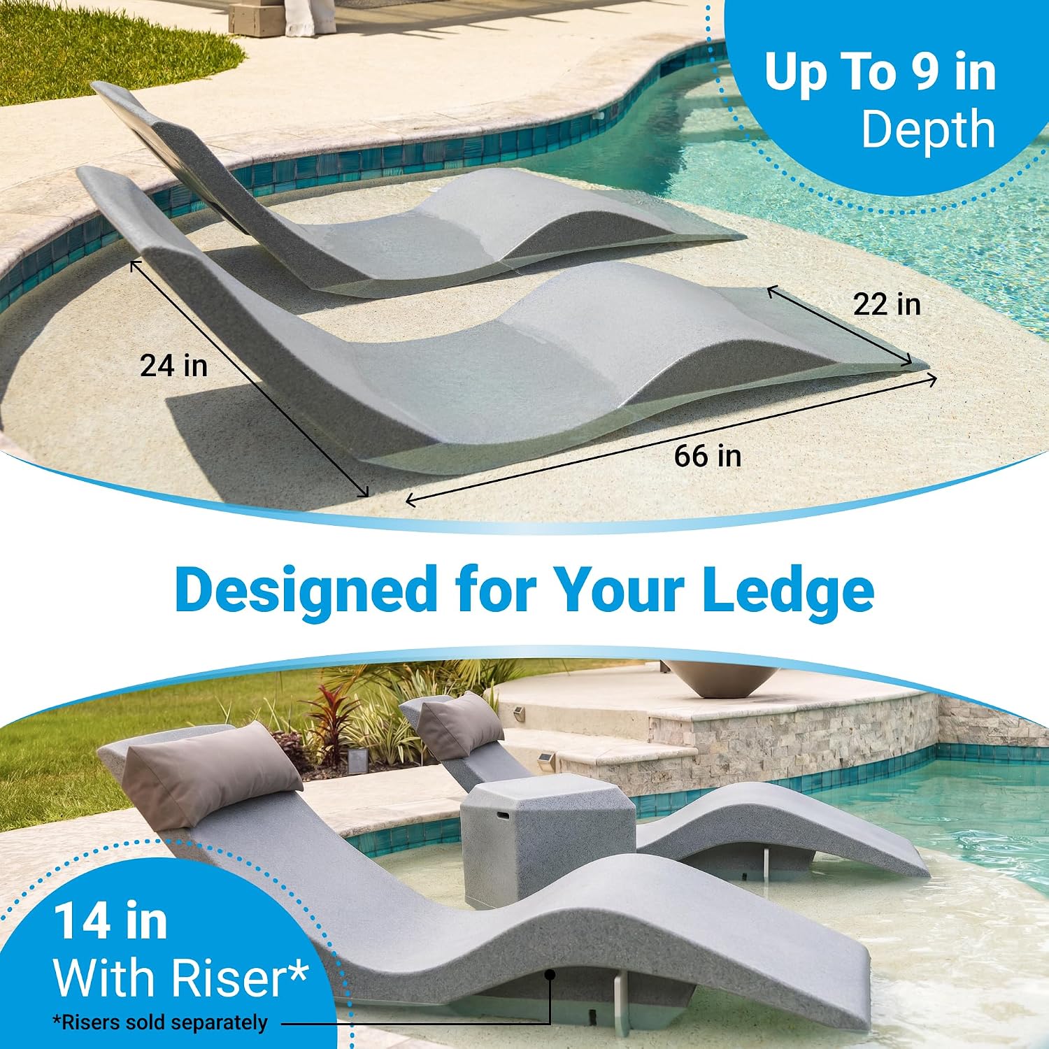 Gray Granite In-Pool Chaise Lounge Set of 2