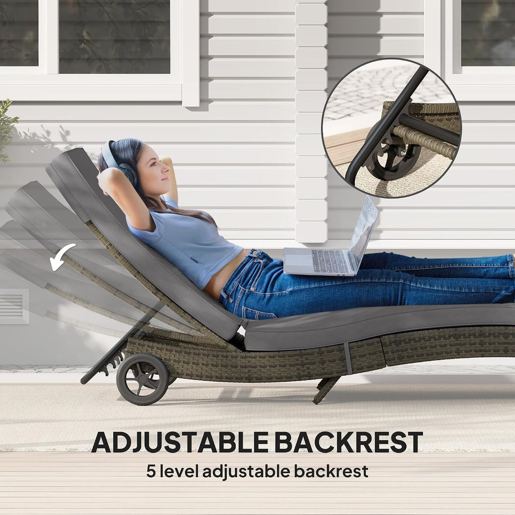 Gray Wicker Chaise Lounge Chair