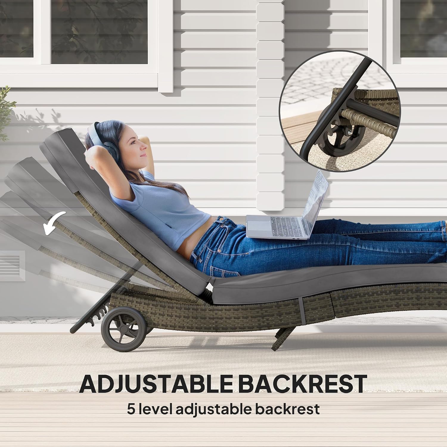 Gray Wicker Chaise Lounge Chair