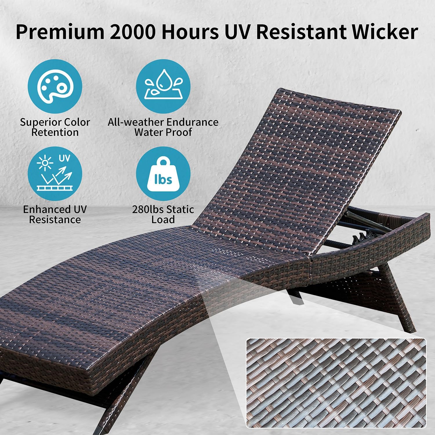 Foldable Wicker Patio Chaise Lounge Chair