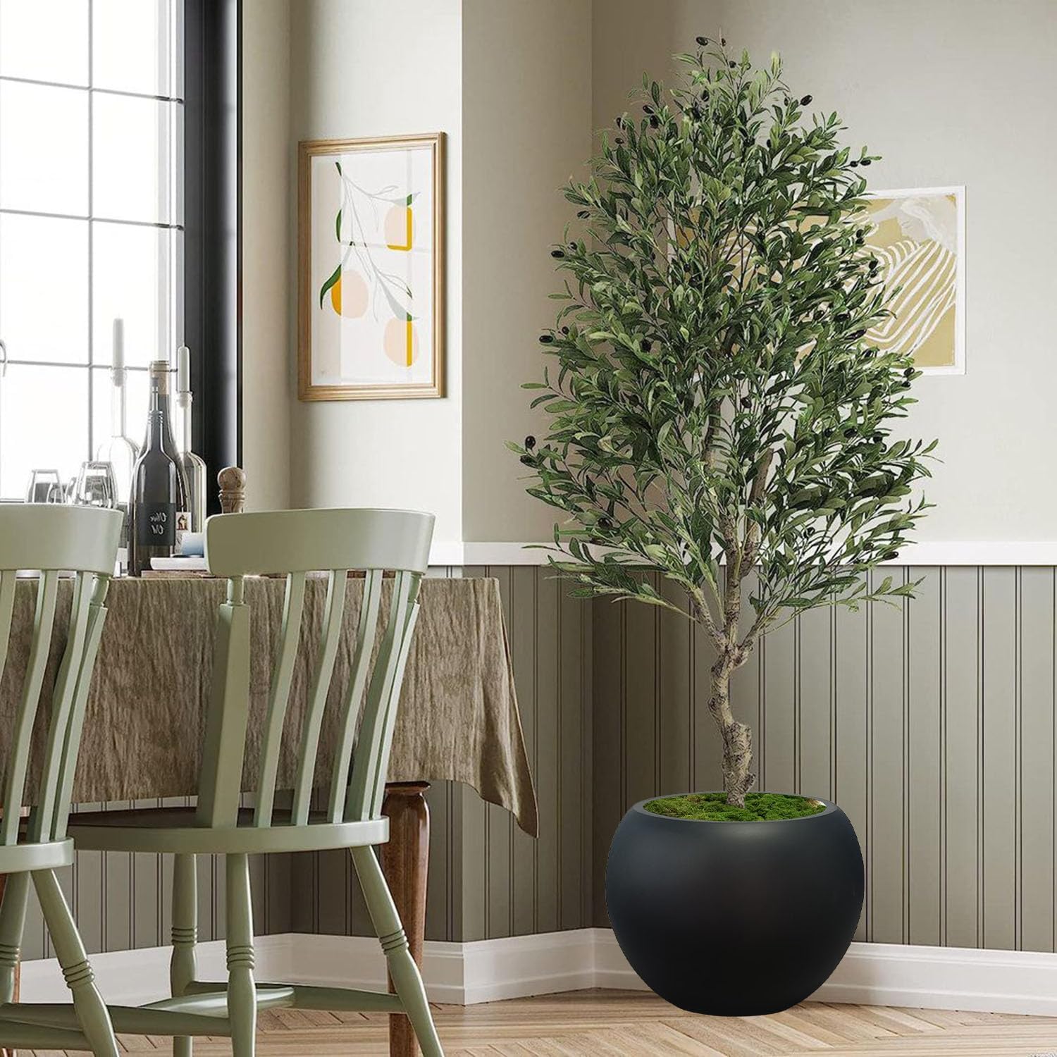 Black Round Fiberstone Planter