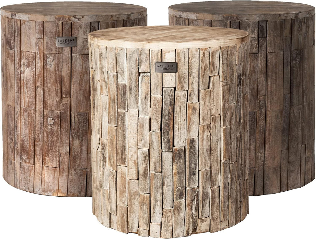 Elyse Round Rustic Wooden Patio End Table