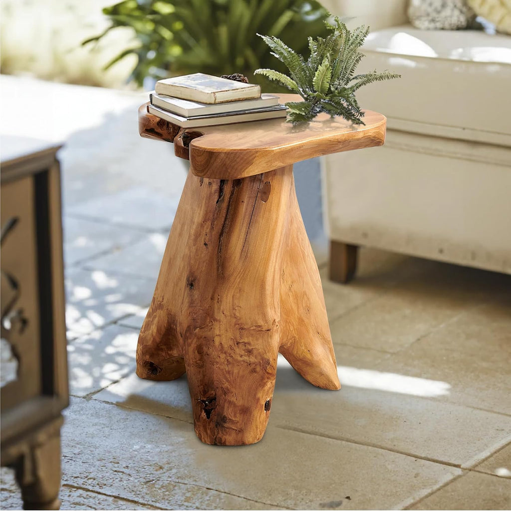 Rustic Cedar Stump Wooden Accent Table