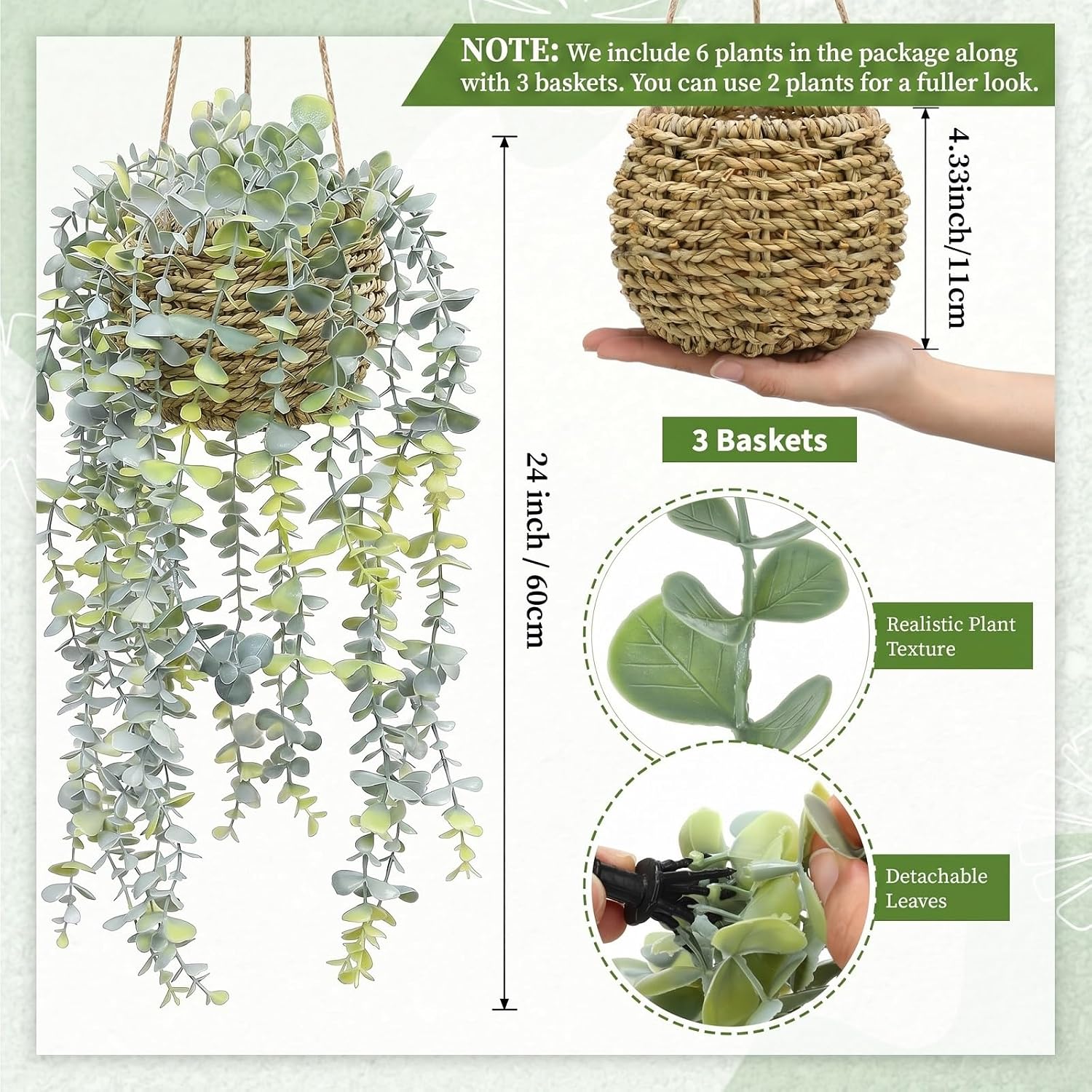 Artificial Eucalyptus Hanging Plants 3-Pack