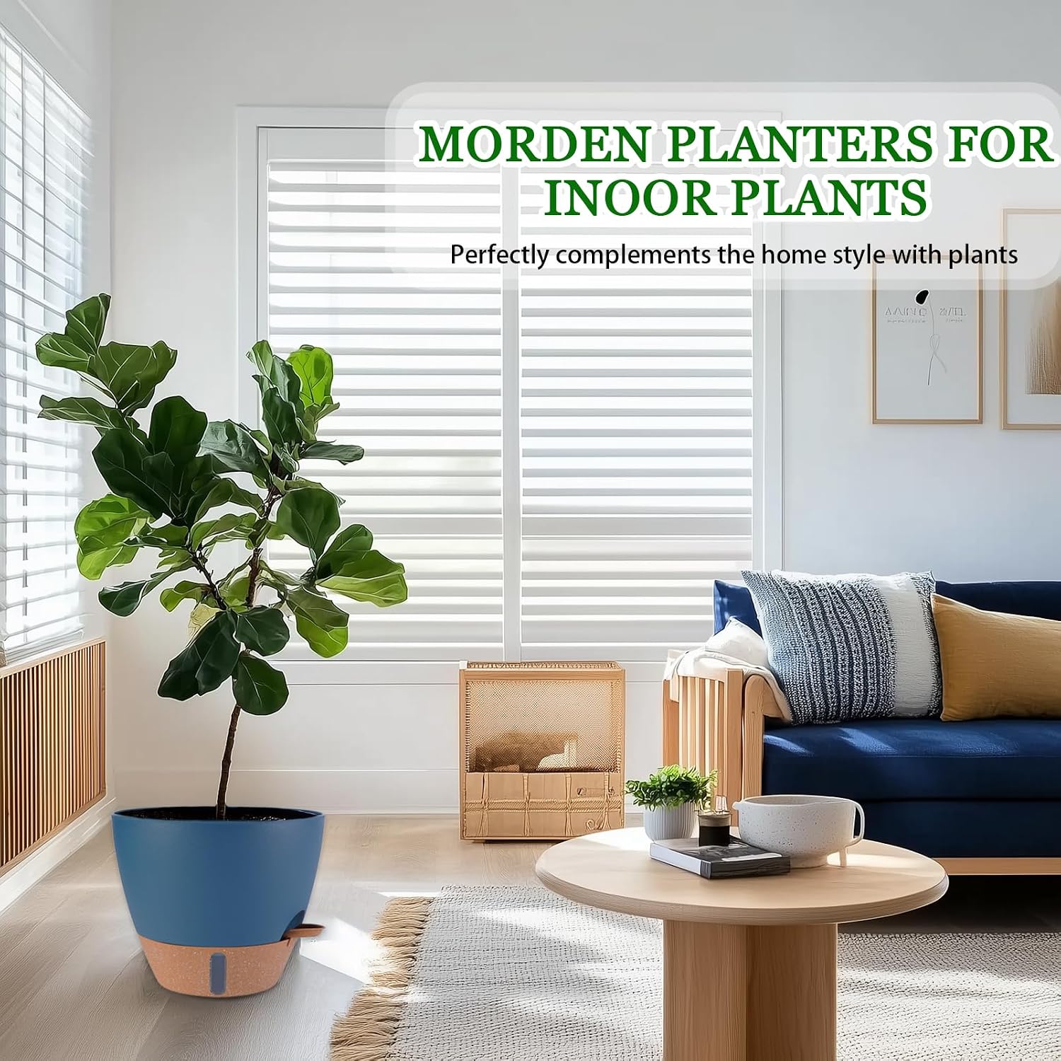3 Pack Navy Blue Self Watering Plant Pots