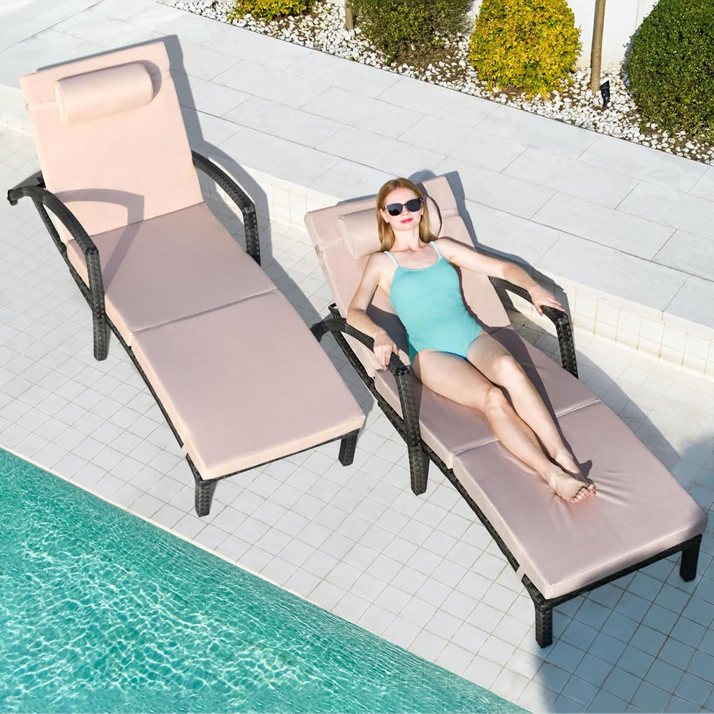 Wicker Patio Chaise Lounge Chairs Set of 2
