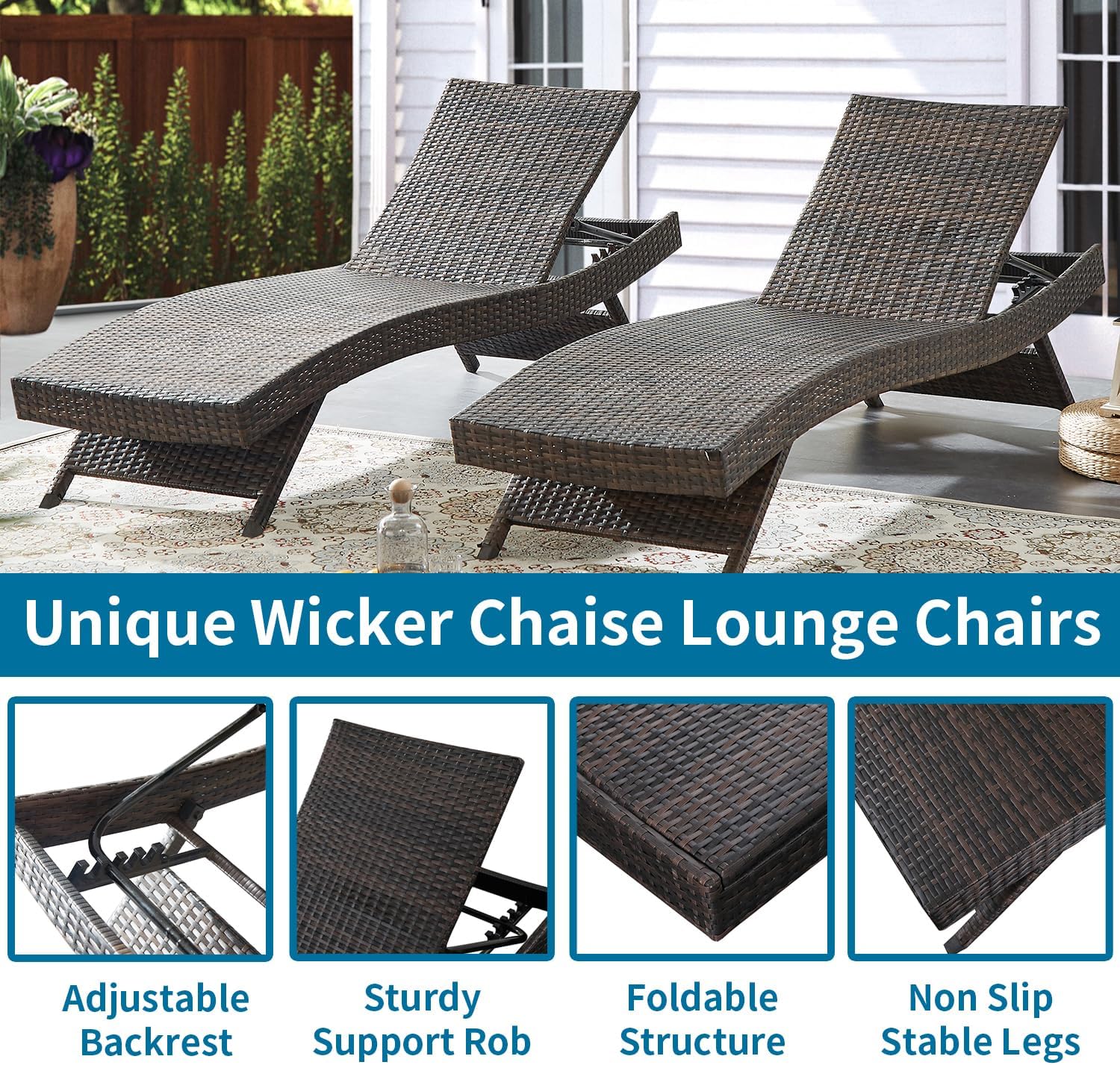 Wicker Chaise Lounge Set of 3