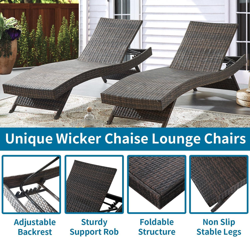 79'' Wicker Chaise Lounge Set of 2