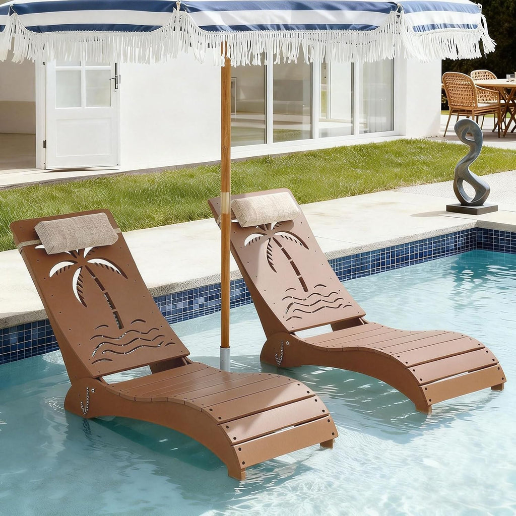 Teak HDPE In-Pool Lounge Chairs Set of 2