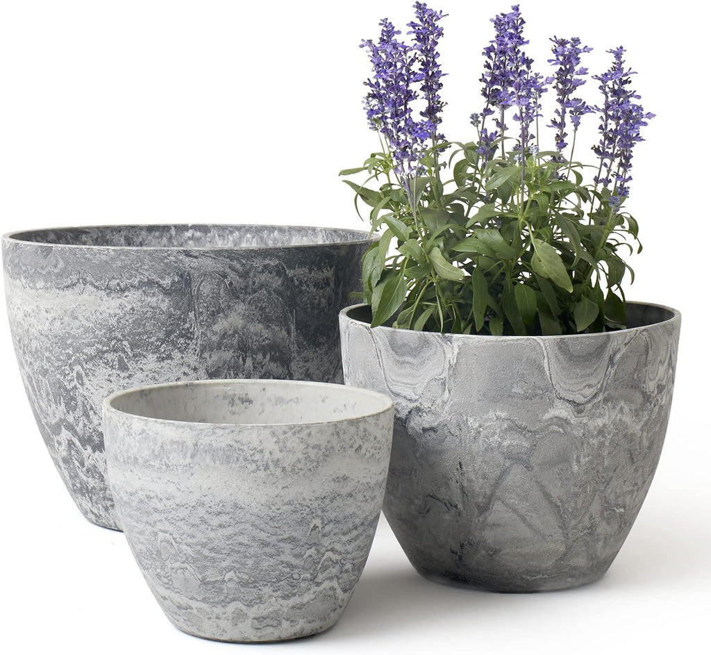 Grey Round Planters Set of 3
