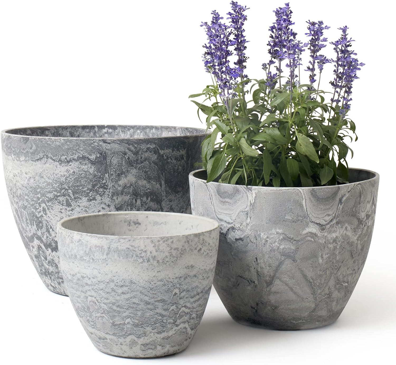 Grey Round Planters Set of 3