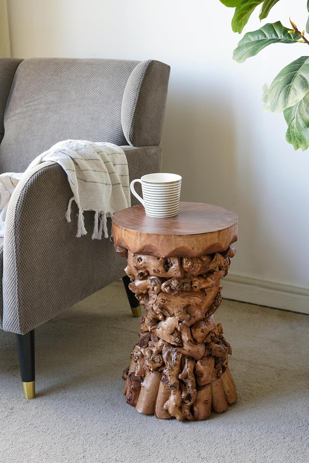 Tree Stump Wooden Accent Side Table