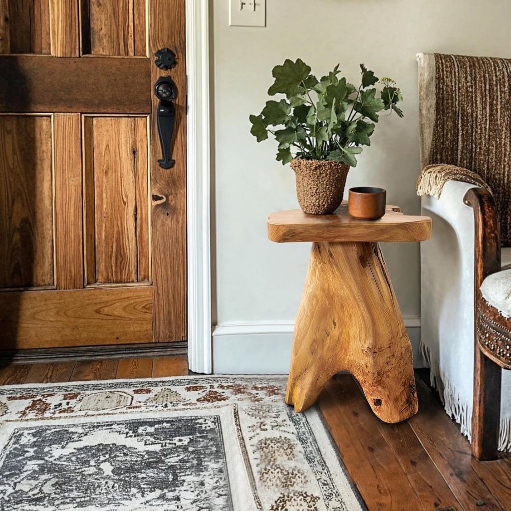 Rustic Cedar Stump Wooden Accent Table