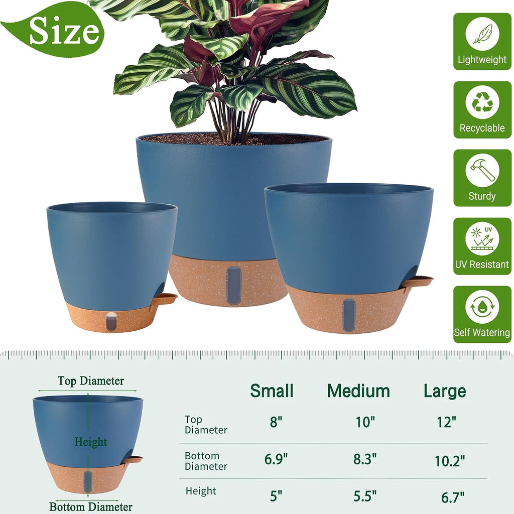 3 Pack Navy Blue Self Watering Plant Pots