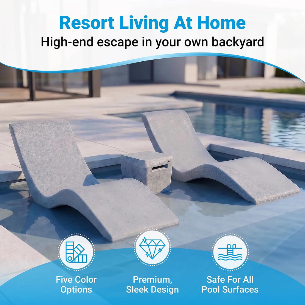 Gray Granite In-Pool Chaise Lounge Set of 2