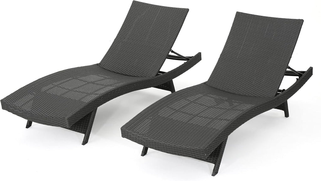 Grey Wicker Chaise Lounge 2-Pack