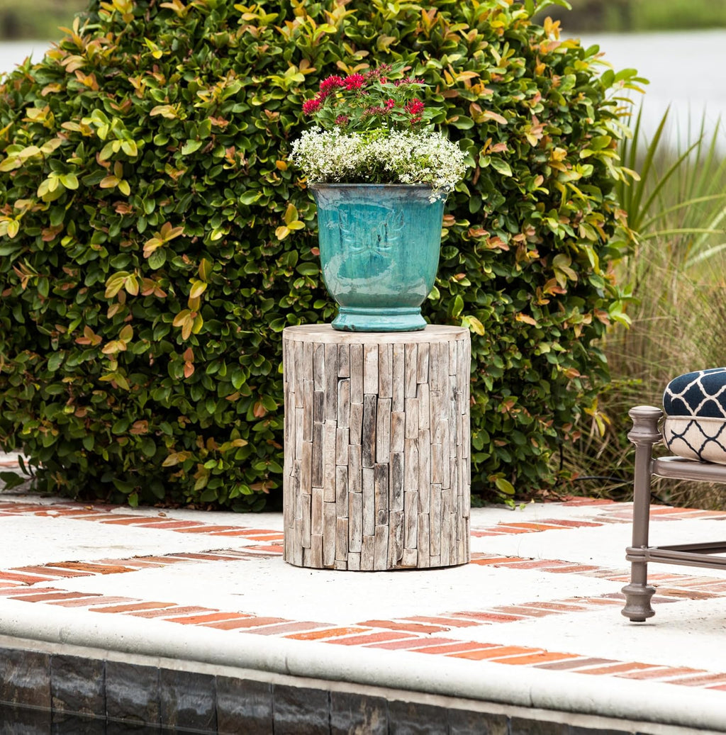 Elyse Round Rustic Wooden Patio End Table