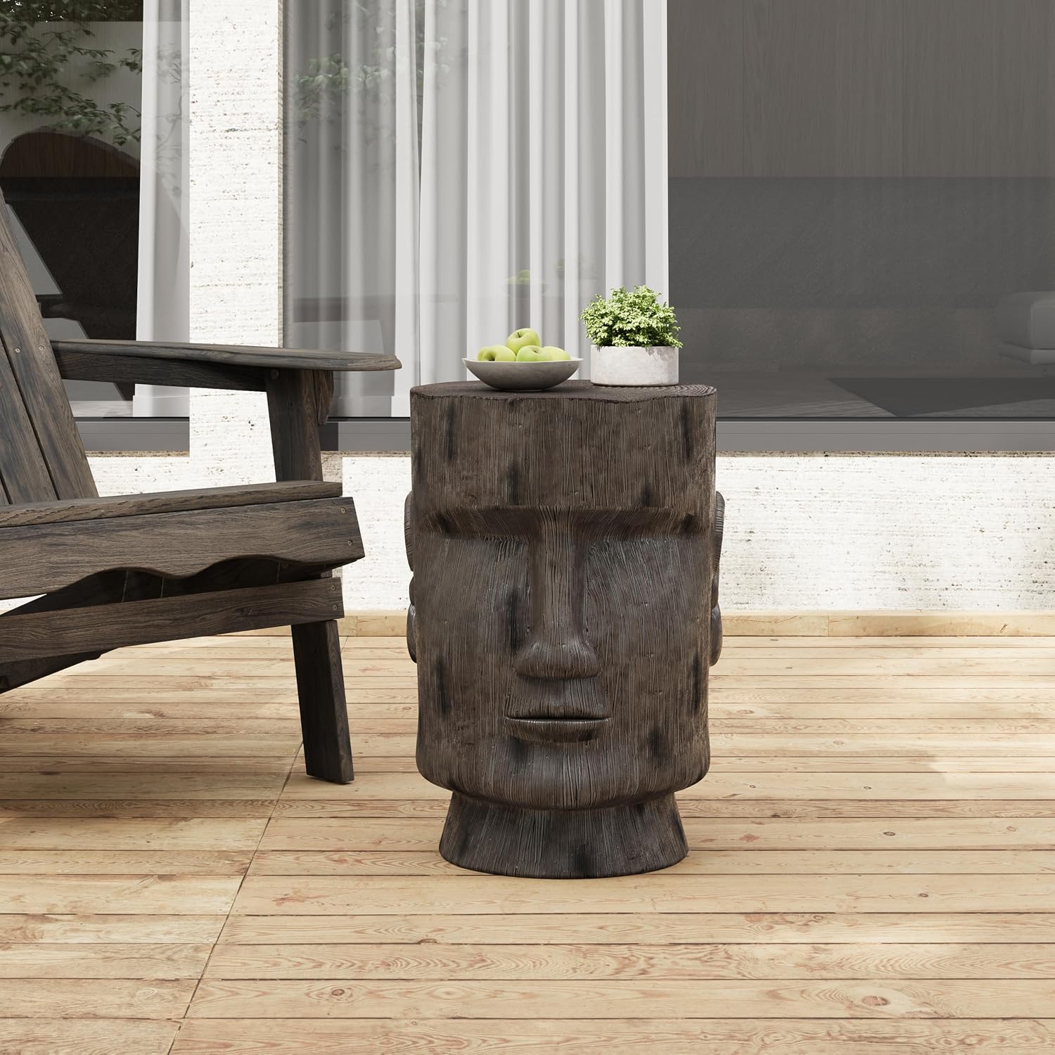 Light Grey Moai Statue Side Table