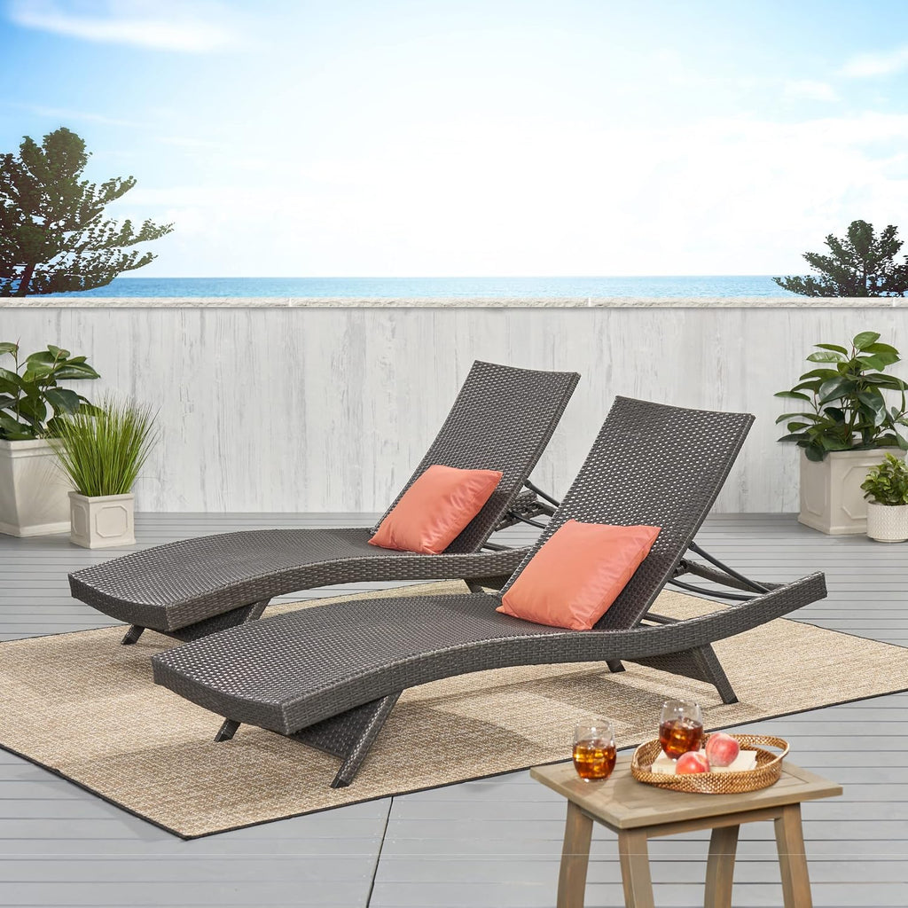 Grey Wicker Chaise Lounge 2-Pack