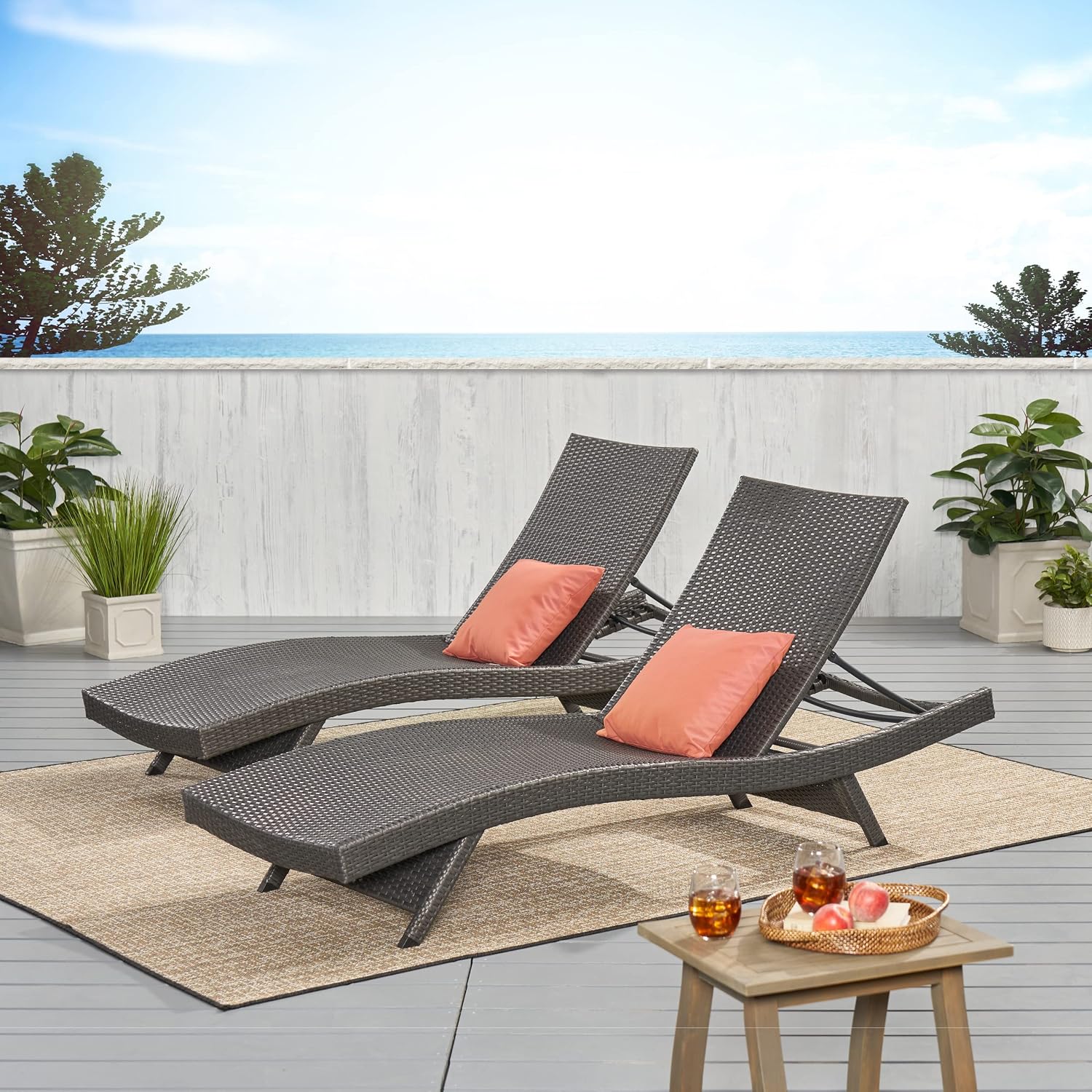 Grey Wicker Chaise Lounge 2-Pack