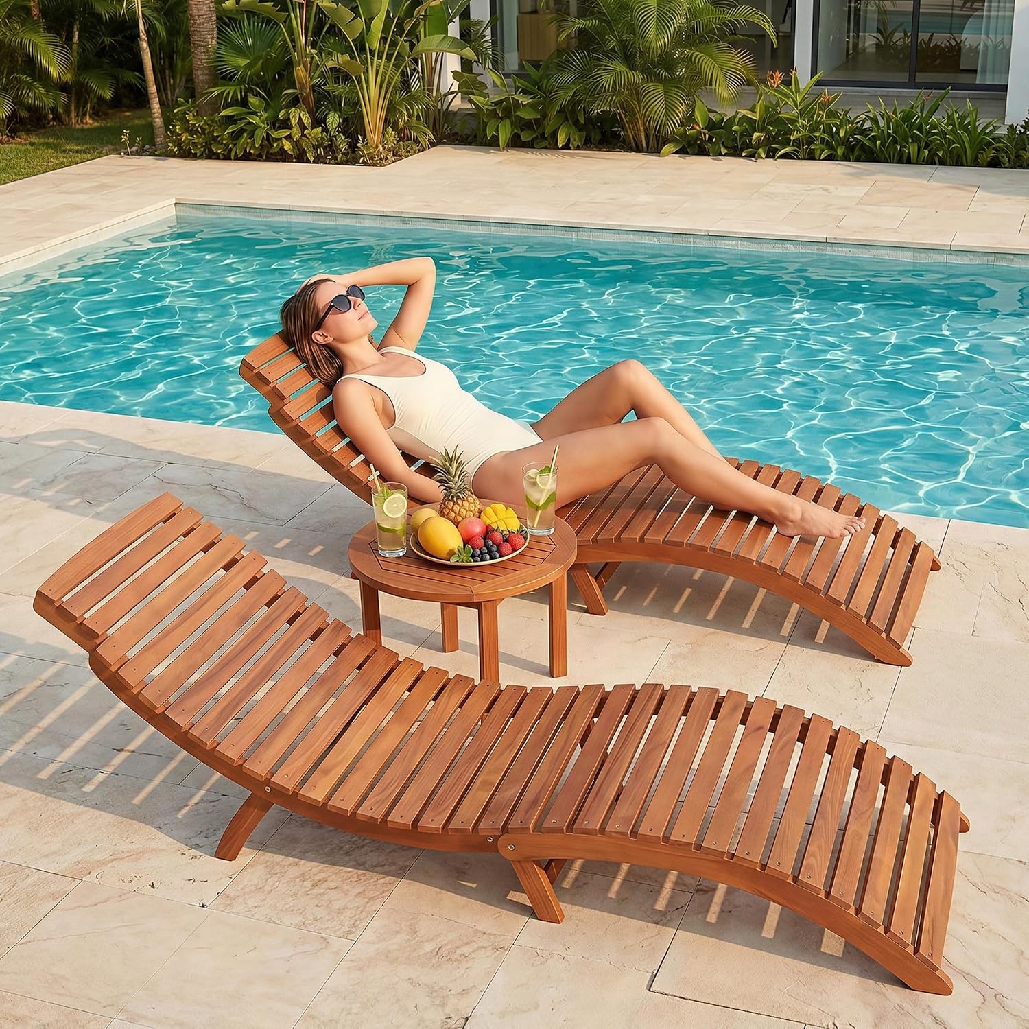 Wood Lounge Chairs Set of 2