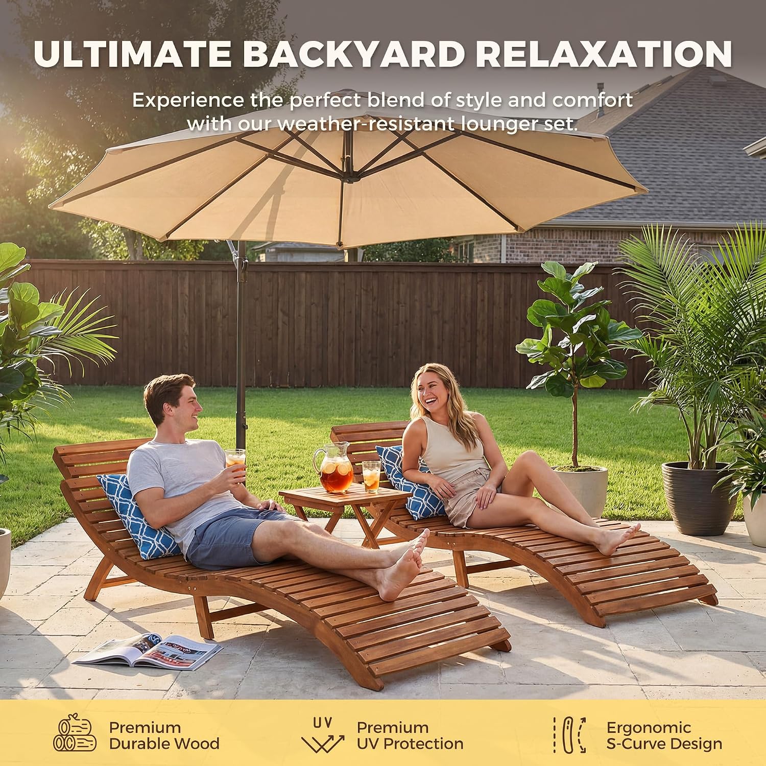 Wood Lounge Chairs Set of 2