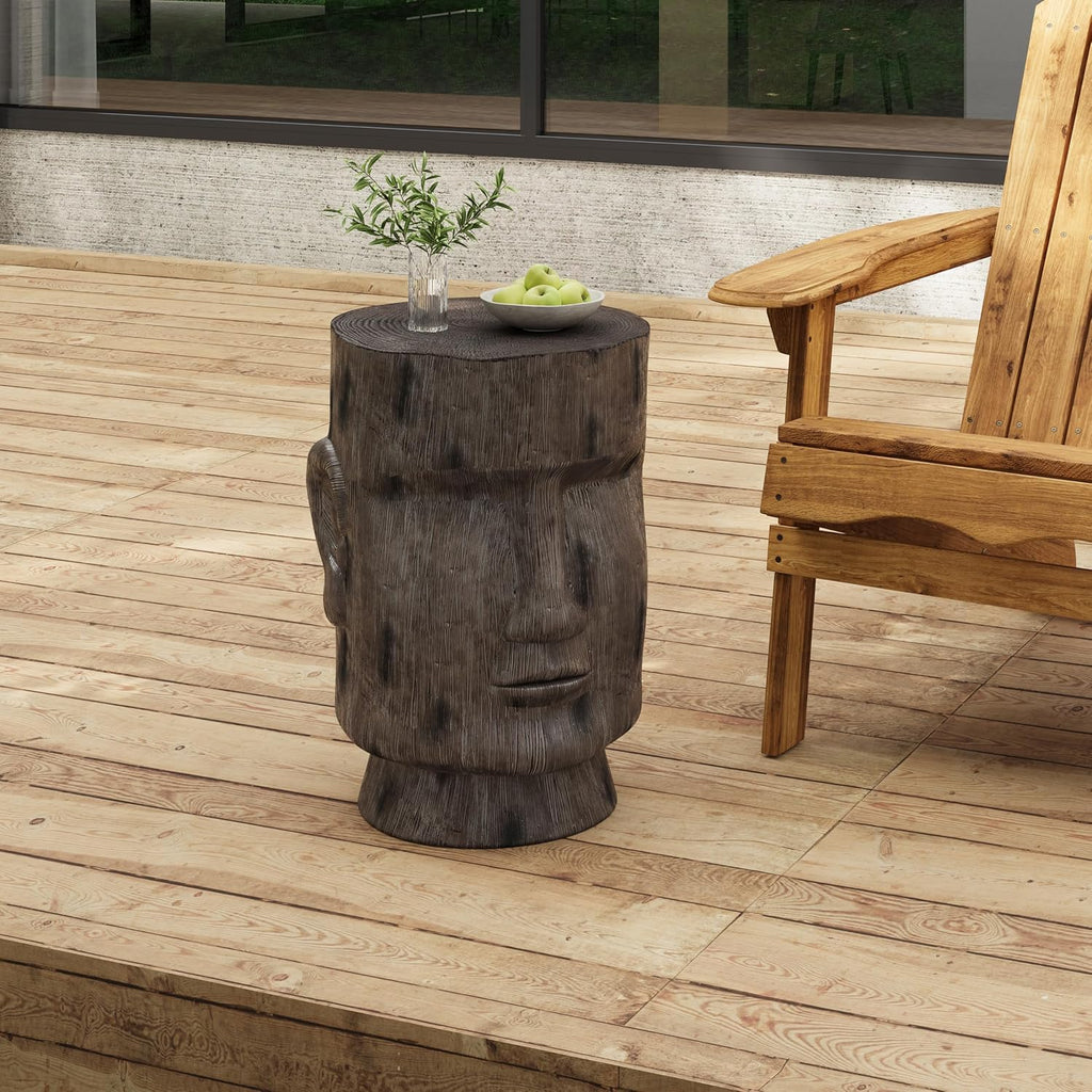 Light Grey Moai Statue Side Table